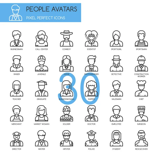 Avatares de personas, conjunto de iconos de línea delgada — Vector de stock