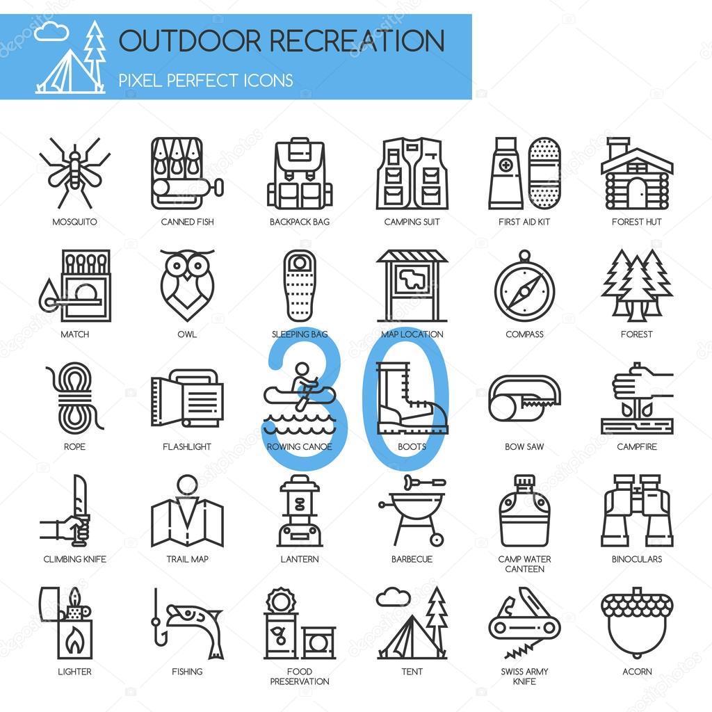 Outdoor Recreation , thin line icons set 