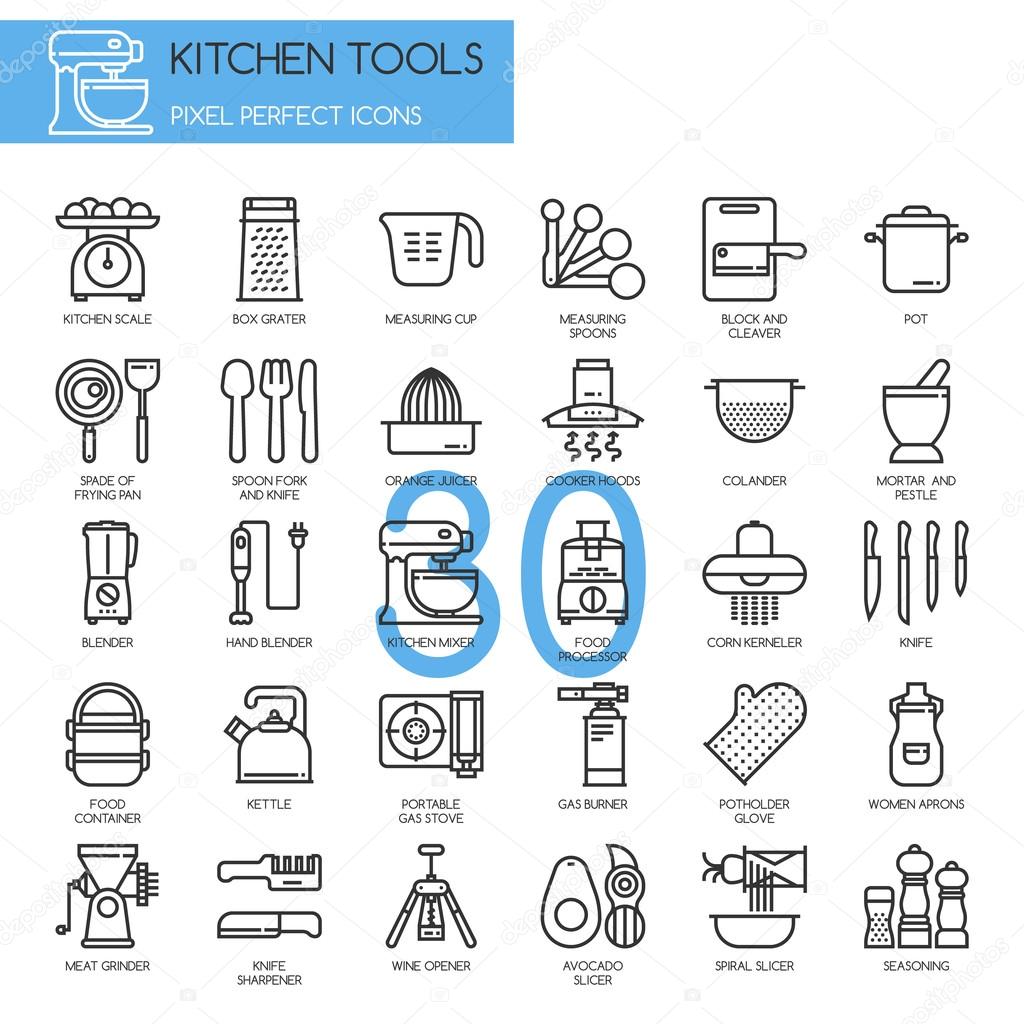 Kitchen Tools , thin line icons set 