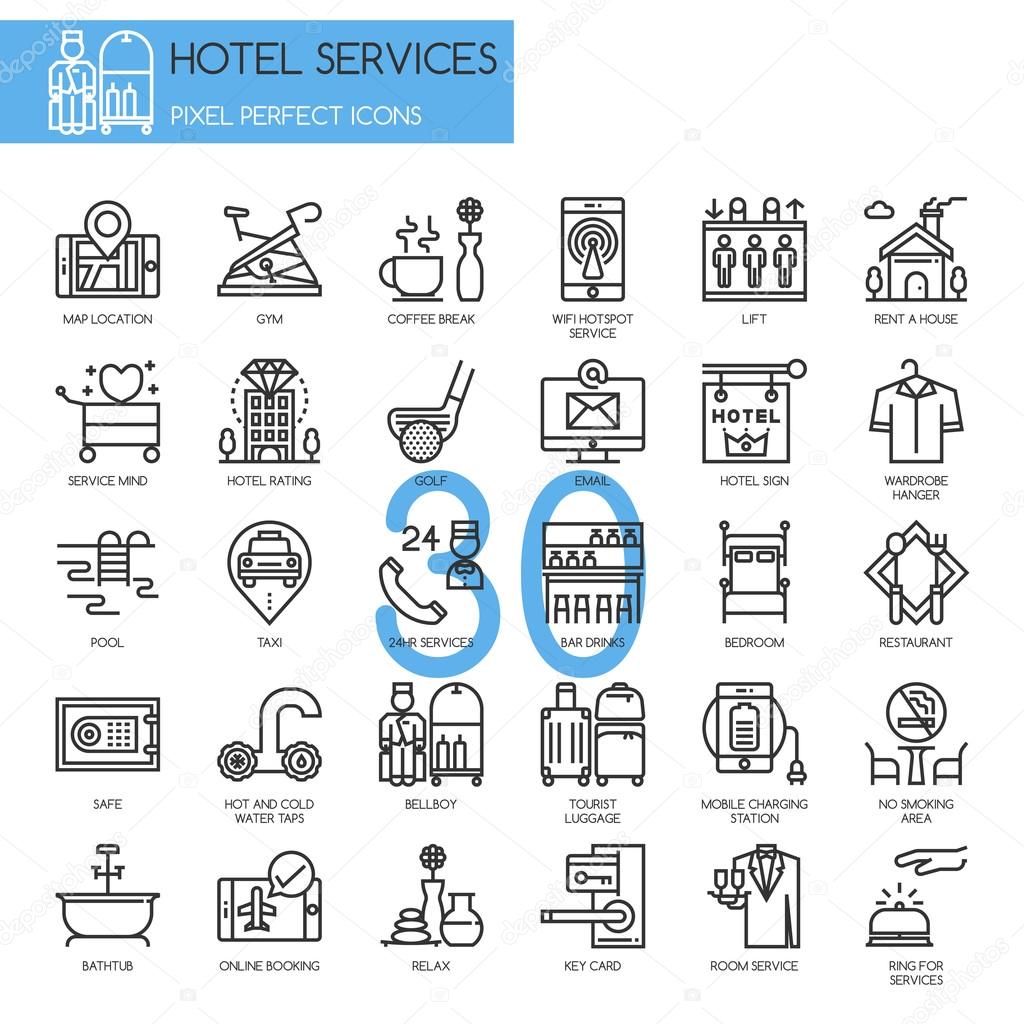 Hotel Service , thin line icons set 