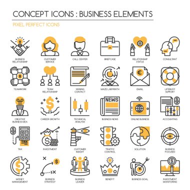 İş öğeleri, ince çizgi Icons set, piksel mükemmel simgeler
