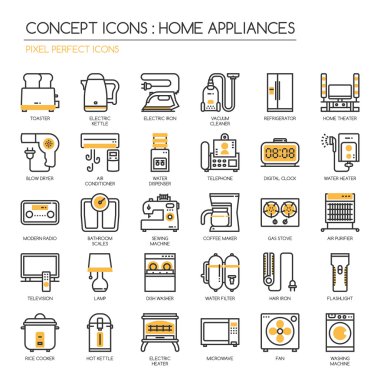 Ev aletleri, ince çizgi Icons set, piksel mükemmel simgeler, Pixe