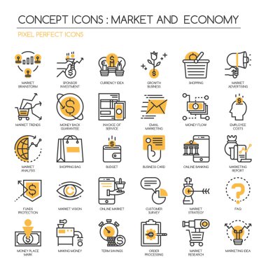 Piyasa ve Ekonomi, ince çizgi Icons set, piksel mükemmel simgeler