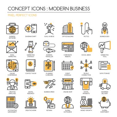 Modern iş, ince çizgi Icons set, piksel mükemmel simgeler