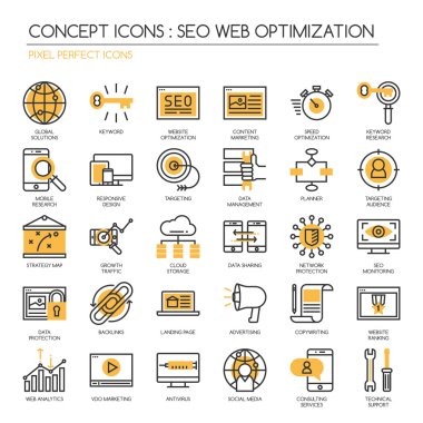 Arama motoru optimizasyonu, ince çizgi Icons set