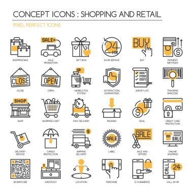 Alışveriş ve perakende, ince çizgi Icons set, piksel mükemmel simgeler