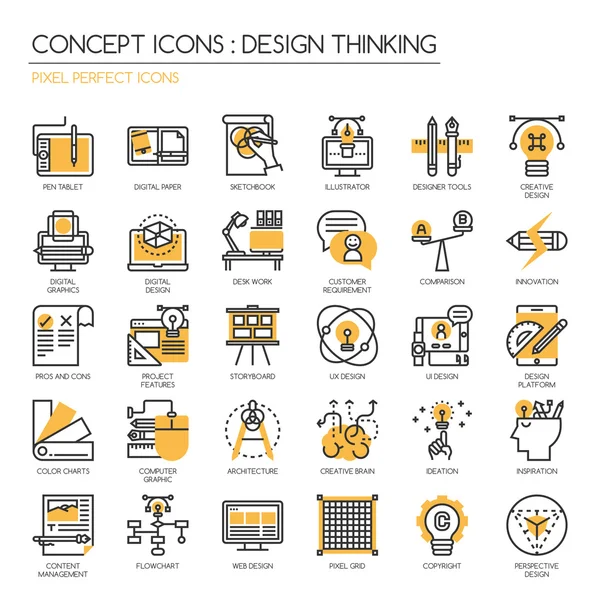 Design Thinking, conjunto de ícones de linha fina, ícones perfeitos Pixel, Pix —  Vetores de Stock