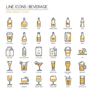 Yiyecek, içecek, ince çizgi Icons set, piksel mükemmel simgesi