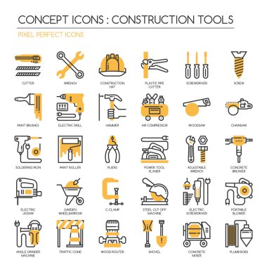 İnşaat araçları, ince çizgi Icons set, piksel mükemmel simgeler