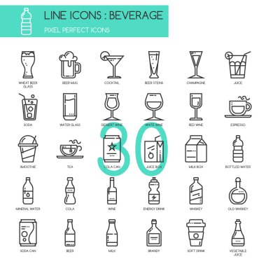 Yiyecek, içecek, ince çizgi Icons set, piksel mükemmel simgesi