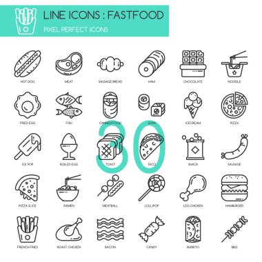 Fastfood, ince çizgi Icons set, piksel mükemmel simgesi