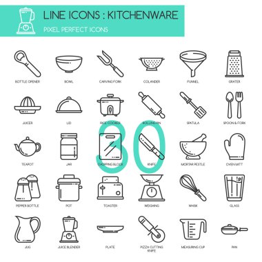 Mutfak eşyaları, ince çizgi Icons set, piksel mükemmel simgesi 
