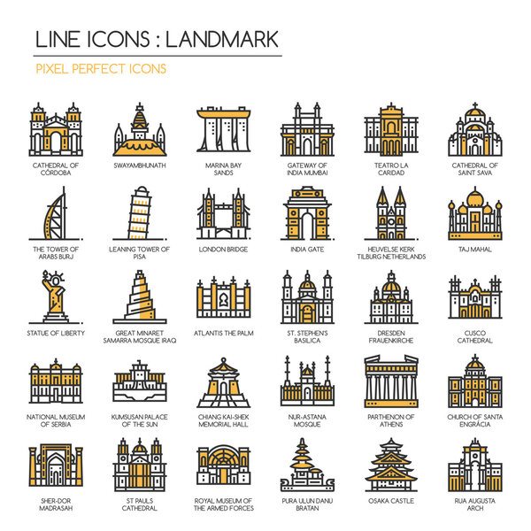 Landmark, thin line icons set ,pixel perfect icon