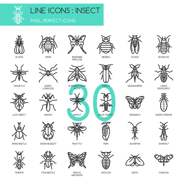 Insect, thin line icons set, pixel perfect icon - Stok Vektor