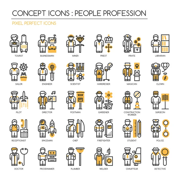 Gens Profession, ligne mince icônes ensemble, Pixel Perfect Icônes — Image vectorielle