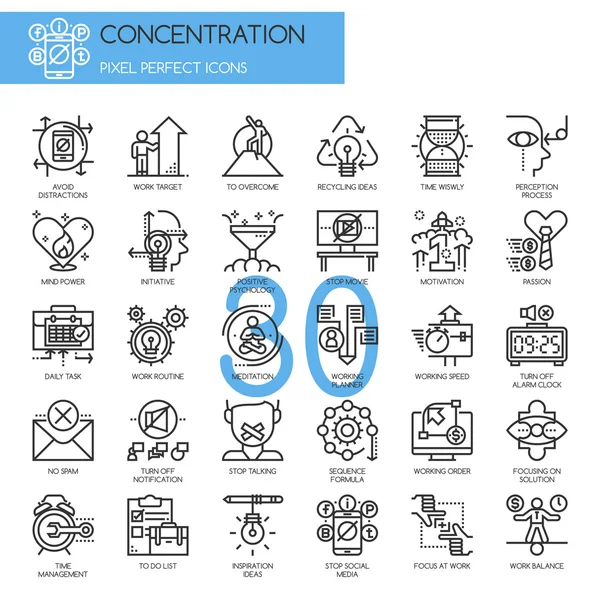 Concentración en el trabajo Conjunto de iconos — Vector de stock