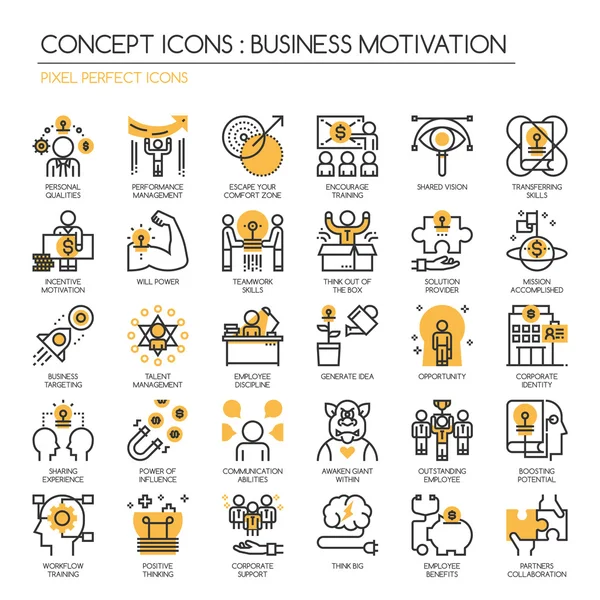 Geschäftsmotivation, dünne Linie und pixelperfekte Icons — Stockvektor