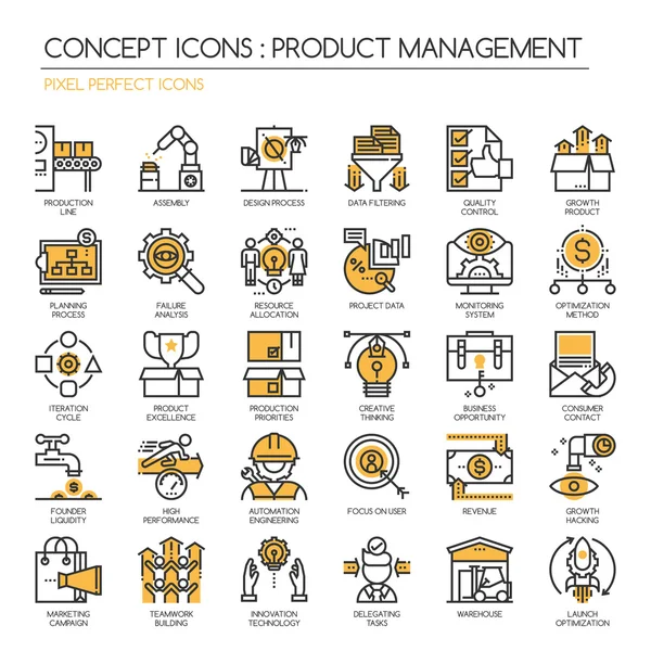 Produktmanagement, dünne Linien und pixelperfekte Icons — Stockvektor