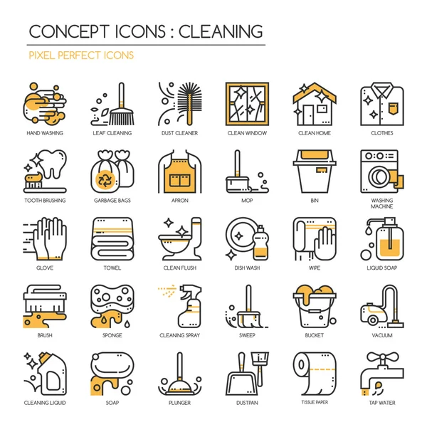 Cleaning , Thin Line and Pixel Perfect Icons — Stock Illustration Cleaning , Thin Line and Pixel Perfect Icons Stock Illustration