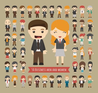 Set of 50 business men and women clipart