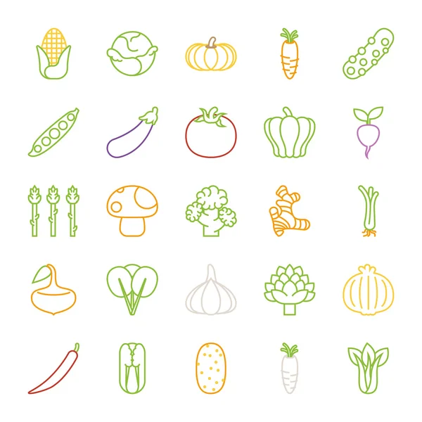 Iconos de verduras, diseño plano — Vector de stock