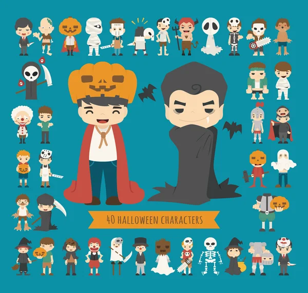 Conjunto de 40 personajes de disfraces de Halloween — Vector de stock