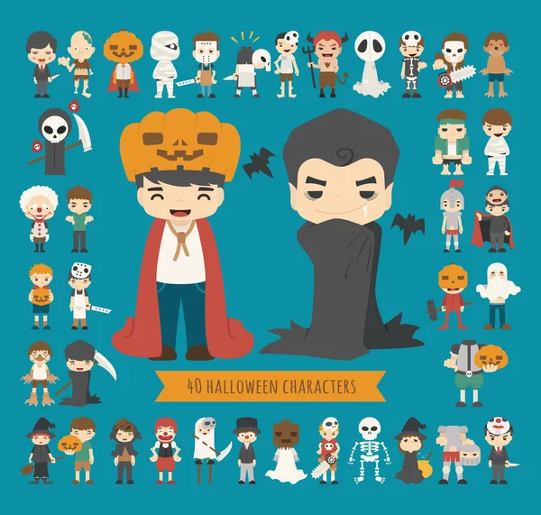 Conjunto de 40 personajes de disfraces de Halloween — Archivo Imágenes Vectoriales