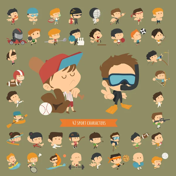 Ensemble de 42 personnages sportifs — Image vectorielle