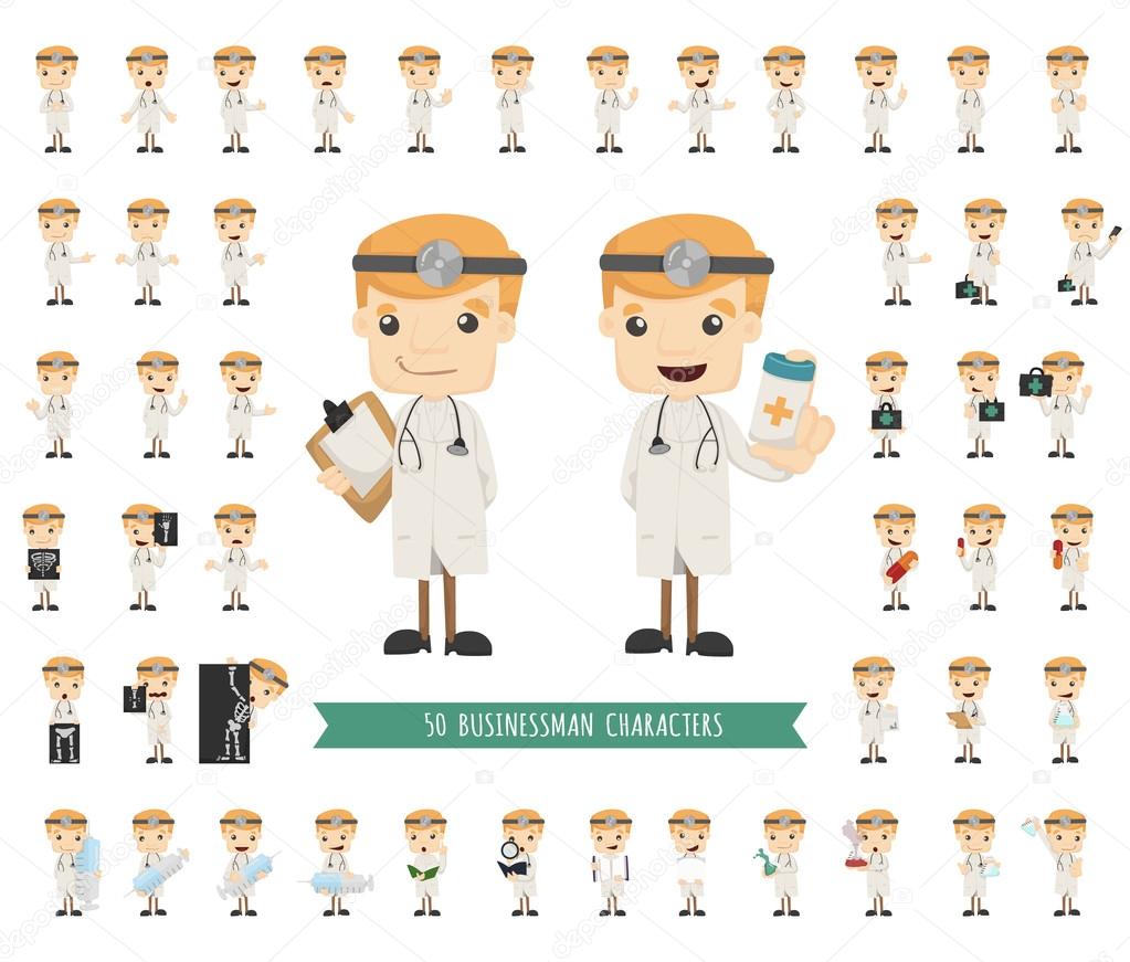 Set of doctor characters poses