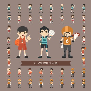 Set of 43 sportman costume characters vector