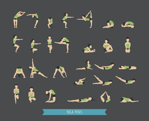 Set pose yoga - Stok Vektor