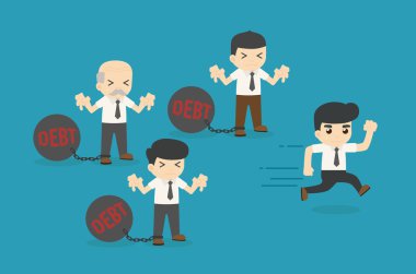 İş adamı yük ile borç ve işadamı finansal özgürlük