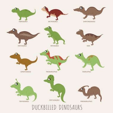Set of Duckbilled dinosaurs clipart