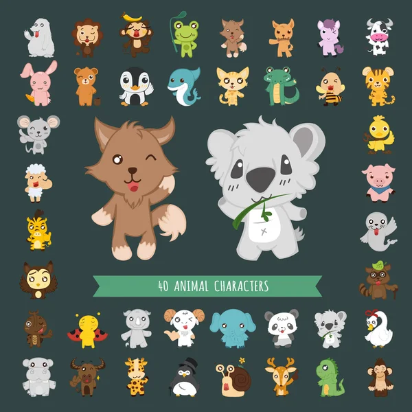 Conjunto de 40 personagens de fantasia de animal —  Vetores de Stock