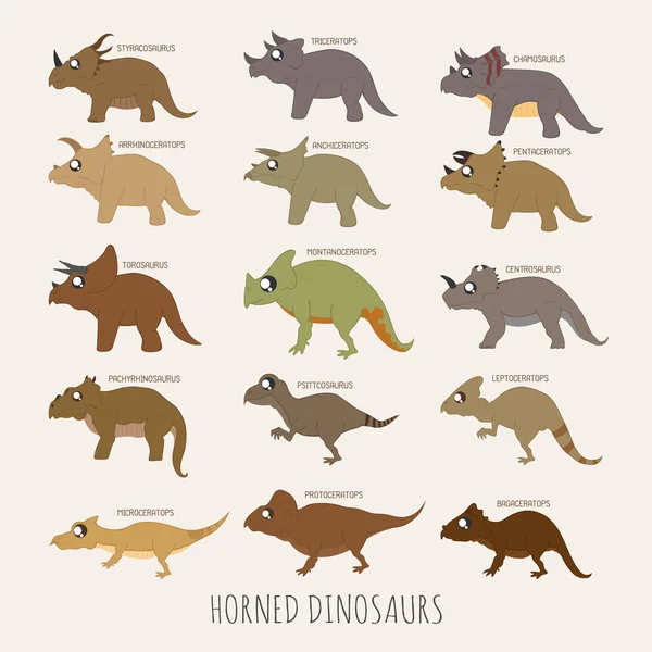 Ensemble de dinosaures à cornes — Image vectorielle