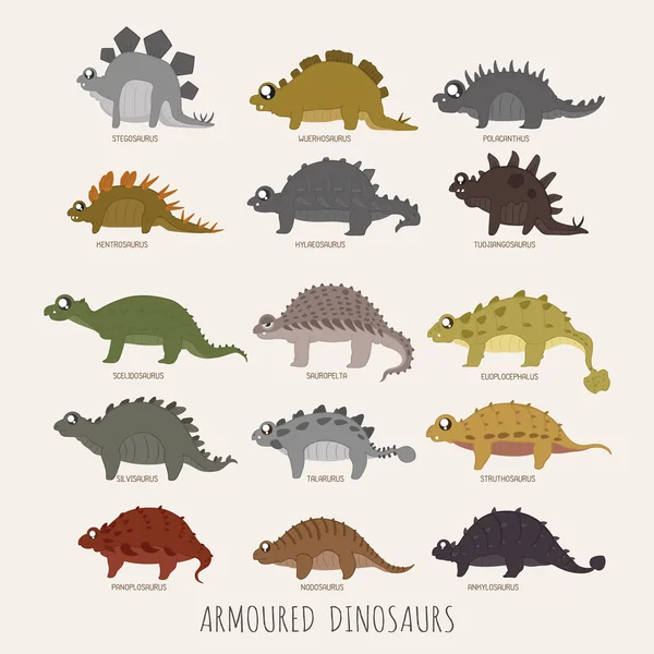 Set van gepantserde dinosaurussen — Stockvector