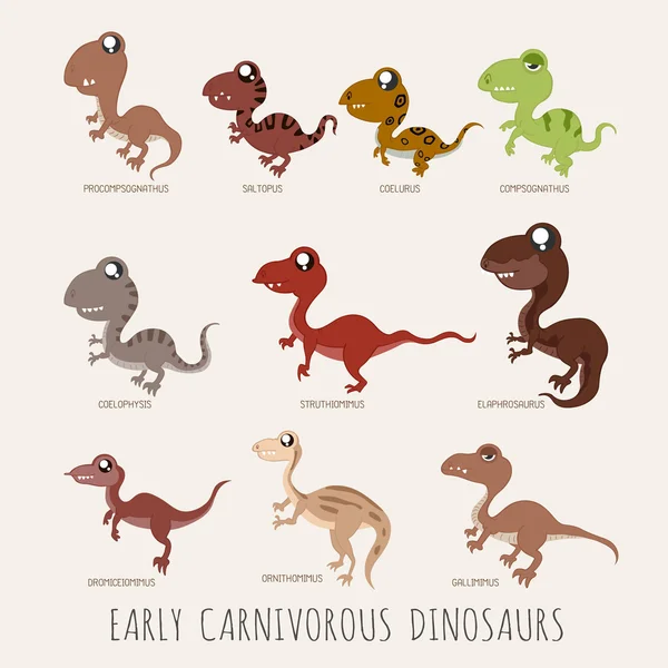 Ensemble de premiers dinosaures carnivores — Image vectorielle