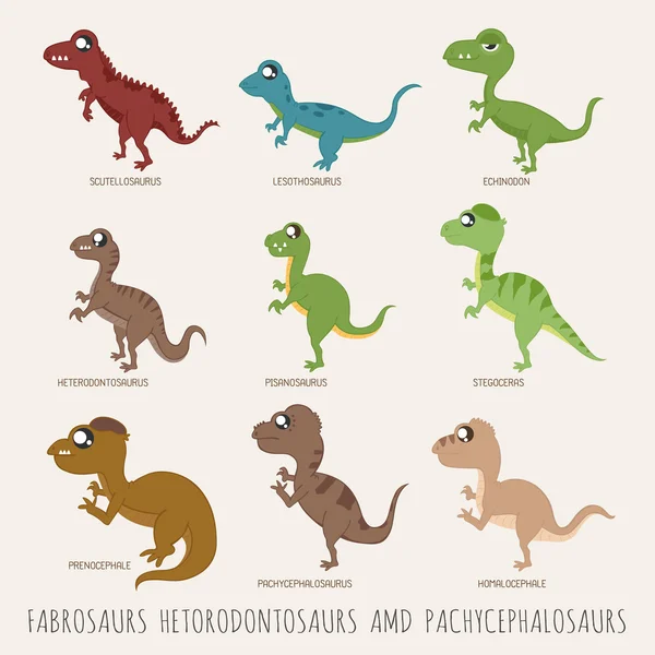 Ensemble de Fabrosaurs hetodontosaurs pachycéphalosaures dinosaures — Image vectorielle