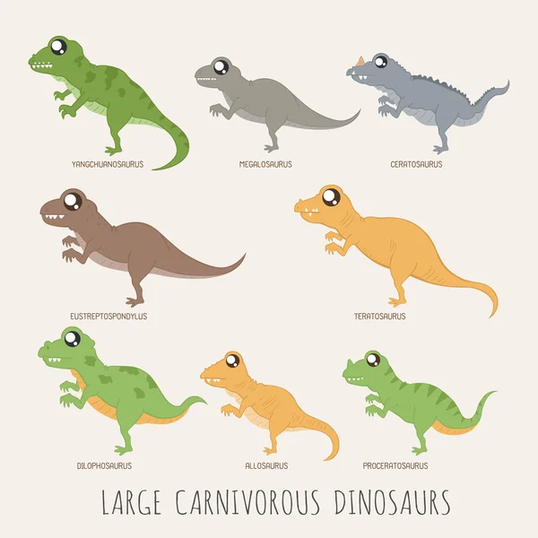Ensemble de grands dinosaures carnivores — Image vectorielle