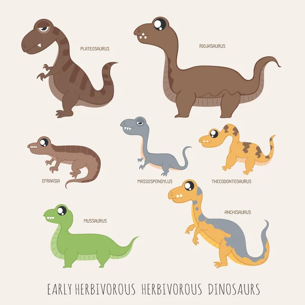 Ensemble de dinosaures herbivores primitifs — Image vectorielle