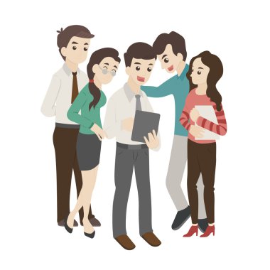 Grup iş erkek ve kadın bakmak bir şey Tablet