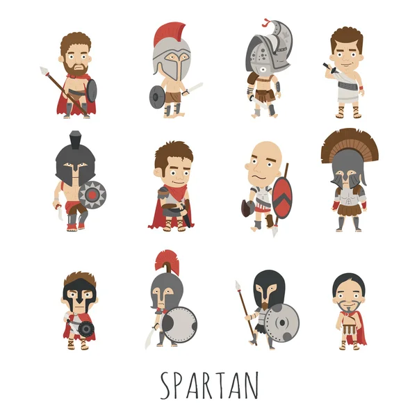 Set di personaggi spartani costume da soldato — Vettoriale Stock