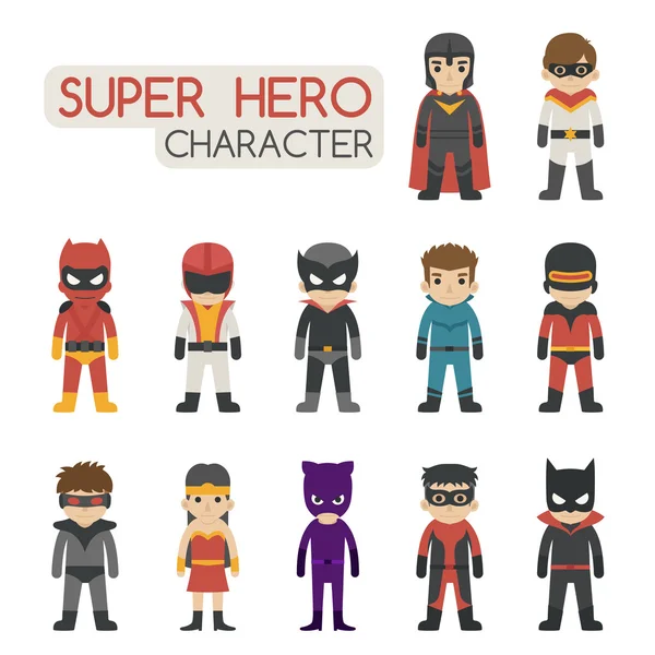 Conjunto de personagens super herói traje —  Vetores de Stock