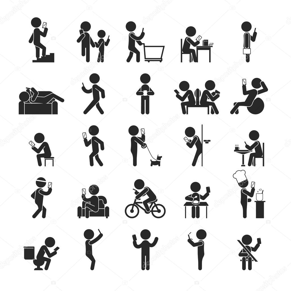 Set of Smartphone addiction , Human pictogram Icons