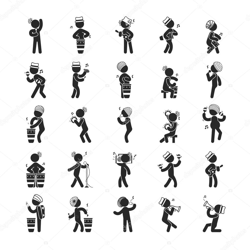 Set of reggae musicians , Human pictogram Icons