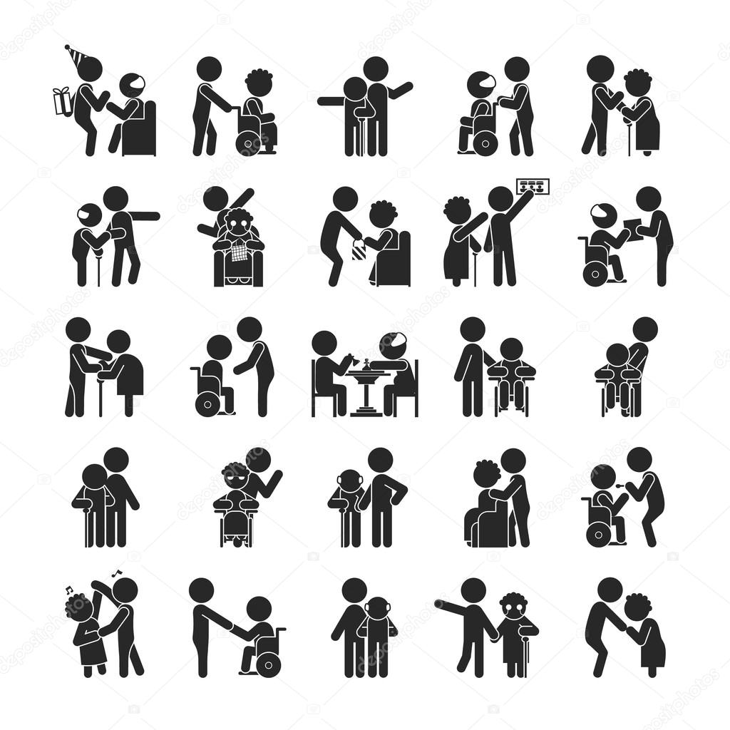 Set of young volunteer character , Human pictogram Icons