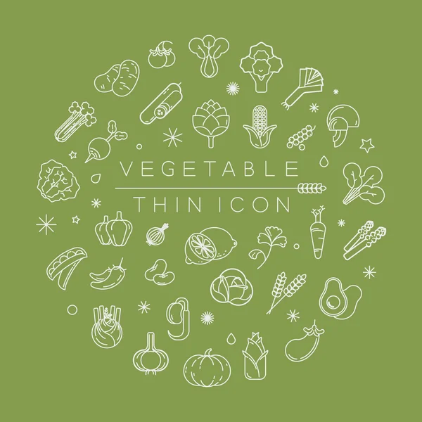 Verduras y frutas iconos delgados — Vector de stock