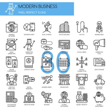 Modern iş, ince çizgi Icons set