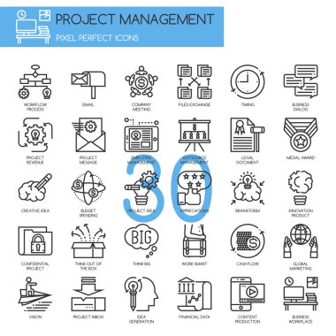 Proje Yönetimi, ince çizgi Icons set