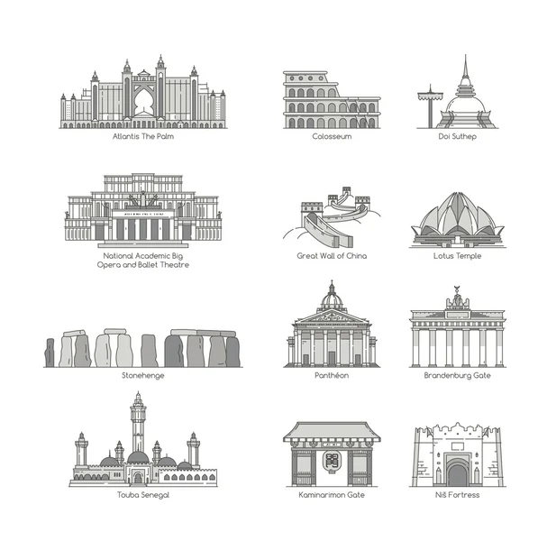 Wereld landmark pictogrammenset — Stockvector